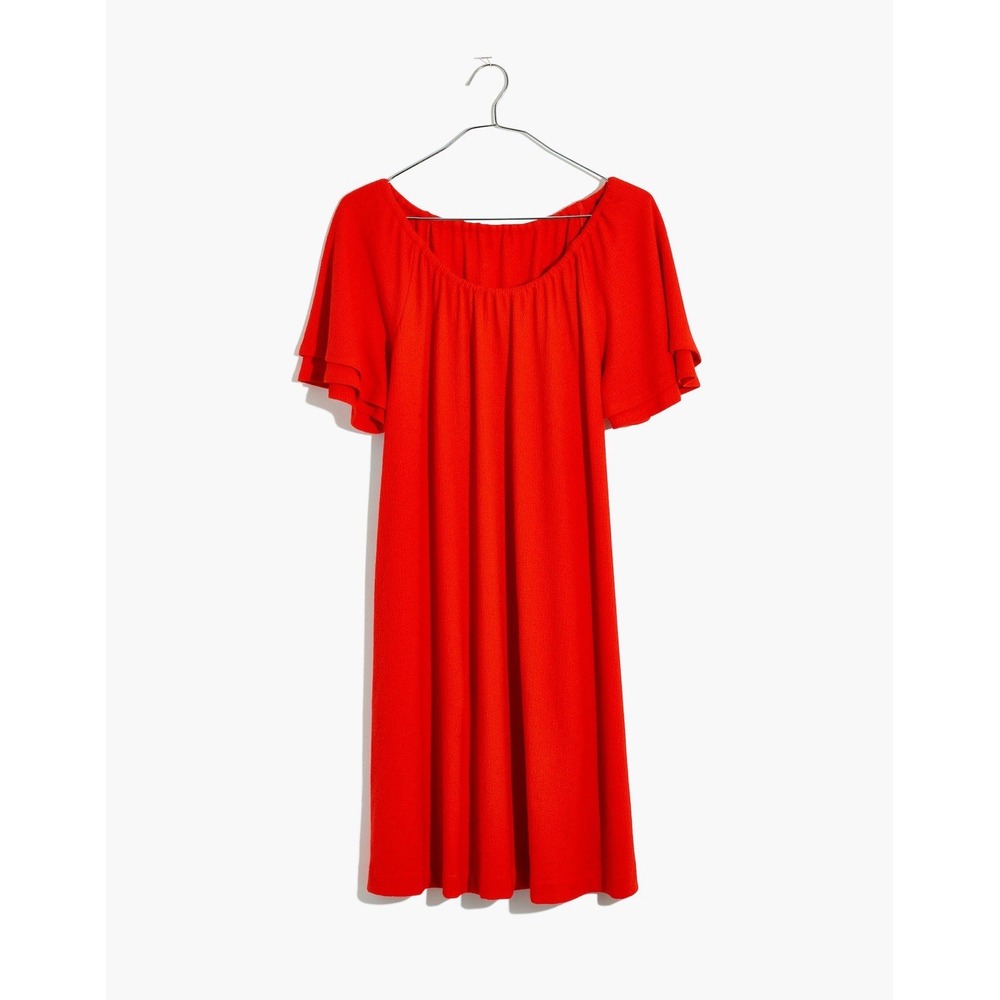 MADEWELL Texture & Thread Red Crinkle Texture Tier Sleeve Baby-Doll‎ Dress Large